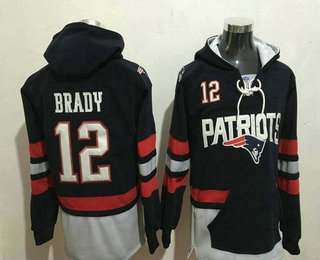 Men's New England Patriots #12 Tom Brady NEW Navy Blue Pocket Stitched NFL Pullover Hoodie