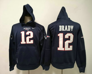 Men's New England Patriots #12 Tom Brady Navy All Stitched Hooded Sweatshirt