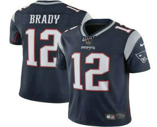 Men's New England Patriots #12 Tom Brady Navy Blue 100th Season 2017 Vapor Untouchable Stitched NFL Nike Limited Jersey