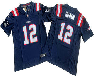 Men's New England Patriots #12 Tom Brady Navy Blue 2023 FUSE Vapor Limited Stitched Jersey