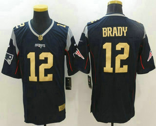 Men's New England Patriots #12 Tom Brady Navy Blue With Gold Stitched NFL Nike Limited Jersey