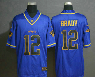 Men's New England Patriots #12 Tom Brady Royal Blue Golden 2019 Stitched NFL Nike Limited Jersey