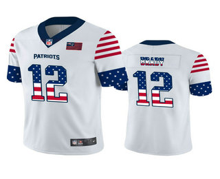 Men's New England Patriots #12 Tom Brady White Independence Day Stars & Stripes Jersey