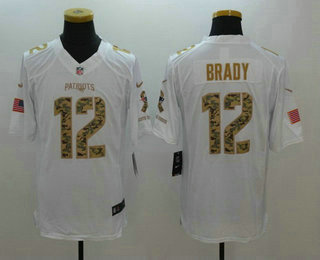 Men's New England Patriots #12 Tom Brady White Salute To Service Stitched NFL Nike Limited Jersey