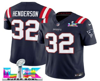 Men's New England Patriots #32 TreVeyon Henderson Limited Navy Super Bowl LX FUSE Vapor Jersey