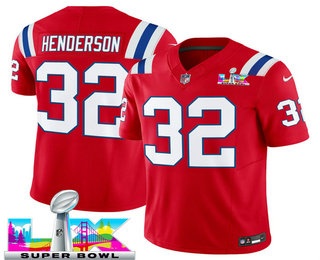 Men's New England Patriots #32 TreVeyon Henderson Limited Red Super Bowl LX FUSE Vapor Jersey