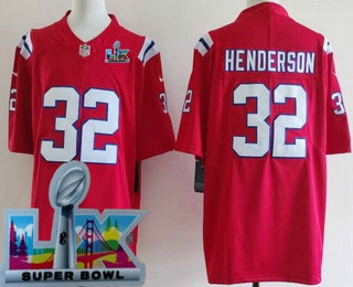 Men's New England Patriots #32 TreVeyon Henderson Limited Red Super Bowl LX Vapor Jersey