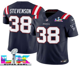 Men's New England Patriots #38 Rhamondre Stevenson Limited Navy Super Bowl LX FUSE Vapor Jersey