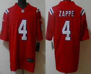 Men's New England Patriots #4 Bailey Zappe Limited Red Vapor Jersey