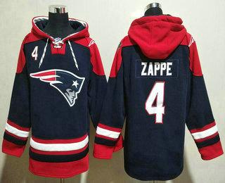 Men's New England Patriots #4 Bailey Zappe Navy Blue Ageless Must Have Lace Up Pullover Hoodie