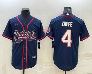 Men's New England Patriots #4 Bailey Zappe Navy Blue Stitched MLB Cool Base Nike Baseball Jersey