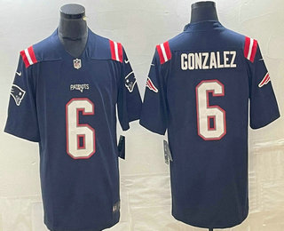 Men's New England Patriots #6 Christian Gonzalez Navy Blue 2022 Vapor Stitched Limited Jersey