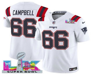 Men's New England Patriots #66 Will Campbell Limited White Super Bowl LX FUSE Vapor Jersey