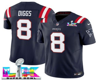 Men's New England Patriots #8 Stefon Diggs Limited Navy Super Bowl LX FUSE Vapor Jersey