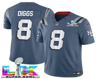 Men's New England Patriots #8 Stefon Diggs Storm Limited Gray Rivalries Super Bowl LX FUSE Vapor Jersey