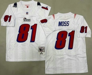Men's New England Patriots #81 Randy Moss White Red 2007 Throwback Jersey
