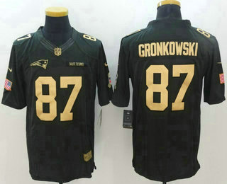 Men's New England Patriots #87 Rob Gronkowski Black With Gold Anthracite 2016 Salute to Service Stitched NFL Nike Limited Jersey