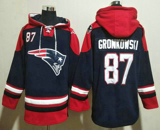 Men's New England Patriots #87 Rob Gronkowski Navy Blue Ageless Must Have Lace Up Pullover Hoodie