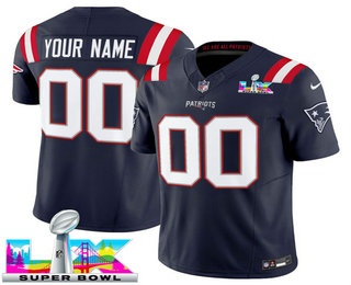 Men's New England Patriots Active Player Custom Limited Navy Super Bowl LX FUSE Vapor Jersey