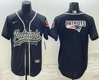 Men's New England Patriots Black Reflective Team Big Logo With Patch Cool Base Stitched Baseball Jersey