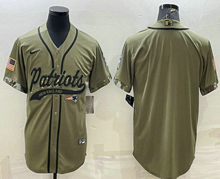 Men's New England Patriots Blank Olive Salute to Service Cool Base Stitched Baseball Jersey