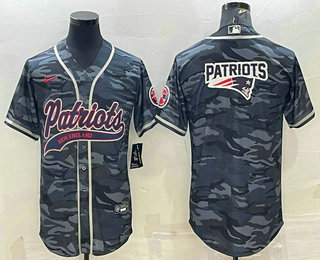 Men's New England Patriots Grey Camo Team Big Logo With Patch Cool Base Stitched Baseball Jersey