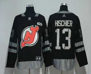 Men's New Jersey Devils #13 Nico Hischier Black 100th Anniversary Adidas Stitched NHL 2017 Hockey Jersey