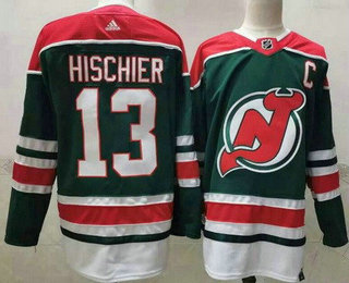 Men's New Jersey Devils #13 Nico Hischier Green 2021 Reverse Retro Stitched NHL Jersey