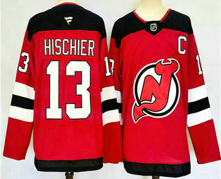 Men's New Jersey Devils #13 Nico Hischier Red 2024 With C Patch Stitched Jersey