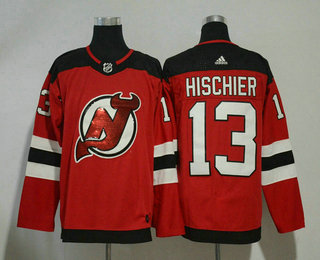 Men's New Jersey Devils #13 Nico Hischier Red With Handwork Sequin Fashion Team Logo Home 2017-2018 Hockey Adidas Stitched NHL Jersey