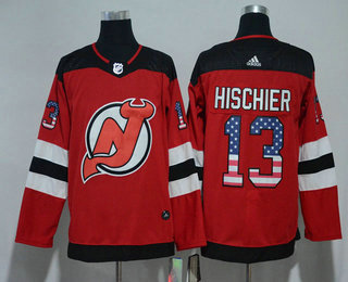 Men's New Jersey Devils #13 Nico Hischier Red with USA Flag 2017-2018 Hockey Adidas Stitched NHL Jersey