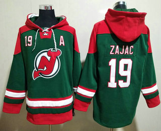 Men's New Jersey Devils #19 Travis Zajac Green With Red Stitched Hoodie