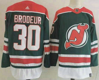 Men's New Jersey Devils #30 Martin Brodeur Green 2021 Reverse Retro Stitched NHL Jersey