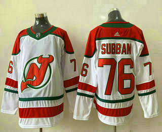 Men's New Jersey Devils #76 PK Subban White With Green Stitched Adidas NHL Jersey