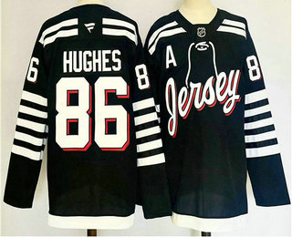 Men's New Jersey Devils #86 Jack Hughes Black 2024 Stitched Jersey