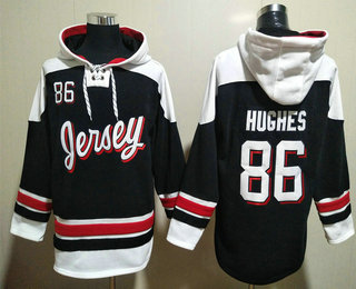 Men's New Jersey Devils #86 Jack Hughes Black Ageless Must Have Lace Up Pullover Hoodie