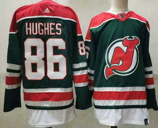 Men's New Jersey Devils #86 Jack Hughes Green 2021 Reverse Retro Stitched NHL Jersey