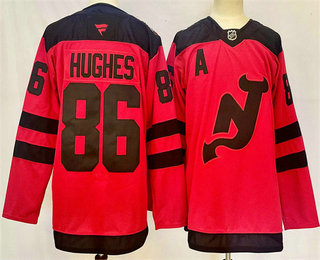 Men's New Jersey Devils #86 Jack Hughes Red 2024 With A Patch Stitched Jersey