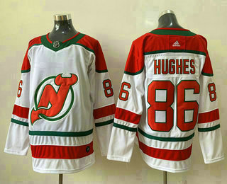 Men's New Jersey Devils #86 Jack Hughes White With Green Stitched Adidas NHL Jersey