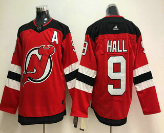 Men's New Jersey Devils #9 Taylor Hall Red With A Patch 2017-2018 Hockey Adidas Stitched NHL Jersey