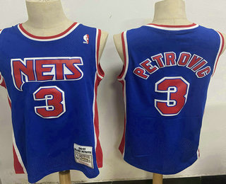 Men's New Jersey Nets #3 Drazen Petrovic Blue Hardwood Classics Soul Swingman Throwback Jersey