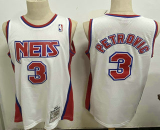 Men's New Jersey Nets #3 Drazen Petrovic White Hardwood Classics Soul Swingman Throwback Jersey