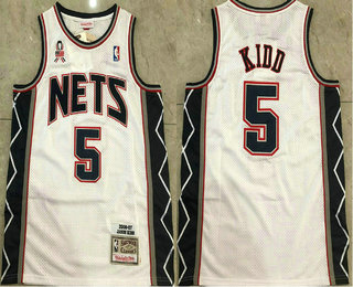 Men's New Jersey Nets #5 Jason Kidd White 2006-07 Hardwood Classics Soul AU Throwback Jersey