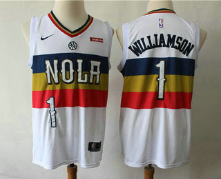 Men's New Orleans Pelicans #1 Winning Williamson White Nike Swingman 2018 playoffs Earned Edition Stitched Jersey With The Sponsor Logo