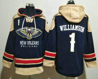 Men's New Orleans Pelicans #1 Zion Williamson Navy Blue Ageless Must Have Lace Up Pullover Hoodie