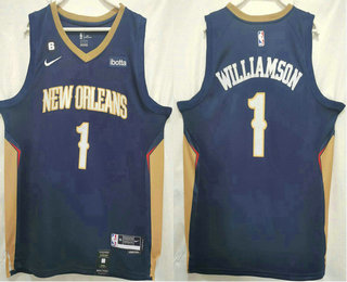 Men's New Orleans Pelicans #1 Zion Williamson New Navy Blue 2022 Nike Swingman Stitched Jersey With Sponsor