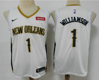 Men's New Orleans Pelicans #1 Zion Williamson White 2020 Nike Swingman Stitched NBA Jersey With The NEW Sponsor Logo