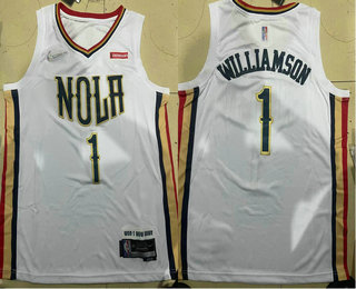 Men's New Orleans Pelicans #1 Zion Williamson White City Diamond 75th Icon Swingman Jersey With Sponsor