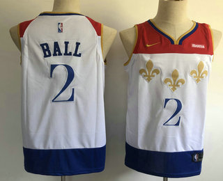 Men's New Orleans Pelicans #2 Lonzo Ball White 2021 Nike City Edition Swingman Stitched NBA Jersey With NEW Sponsor Logo