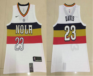 Men's New Orleans Pelicans #23 Anthony Davis White Nike Swingman 2018 playoffs Earned Edition Stitched Jersey